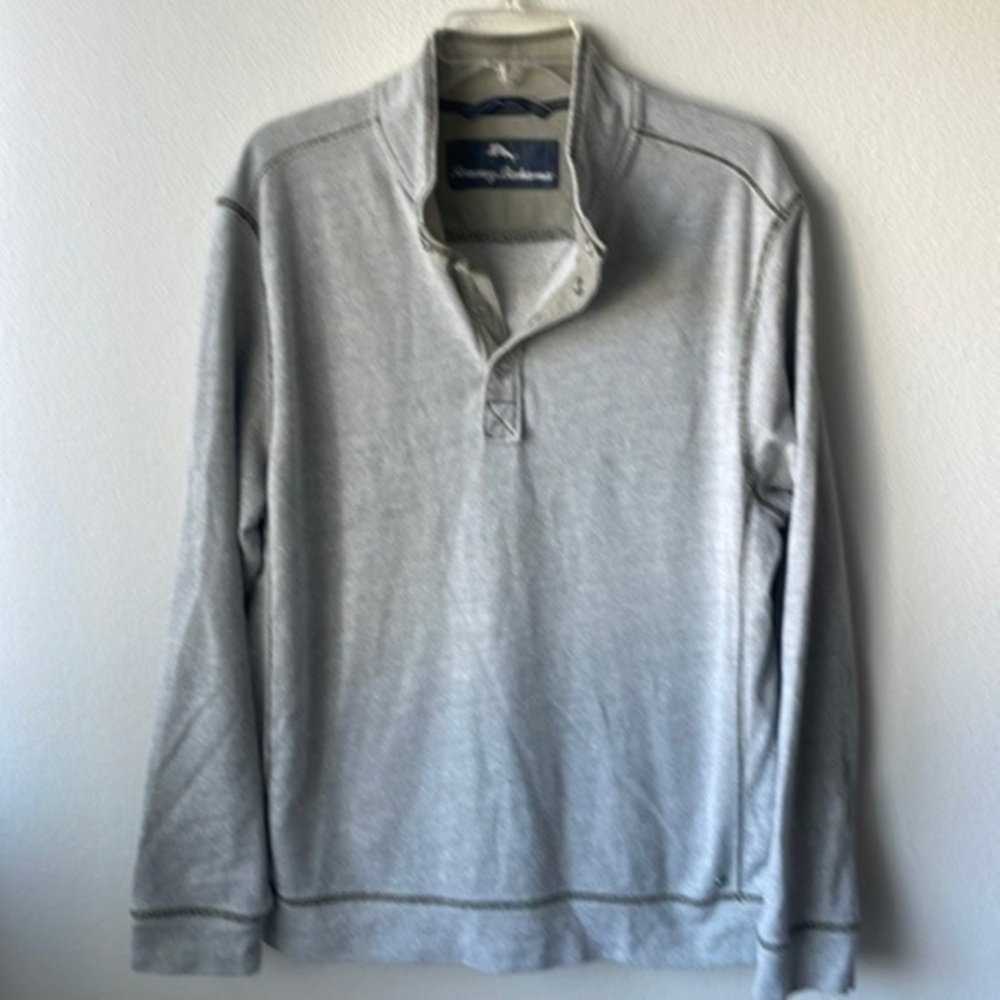 Tommy Bahama shirt men's pullover size Large Gray collared sweatshirt